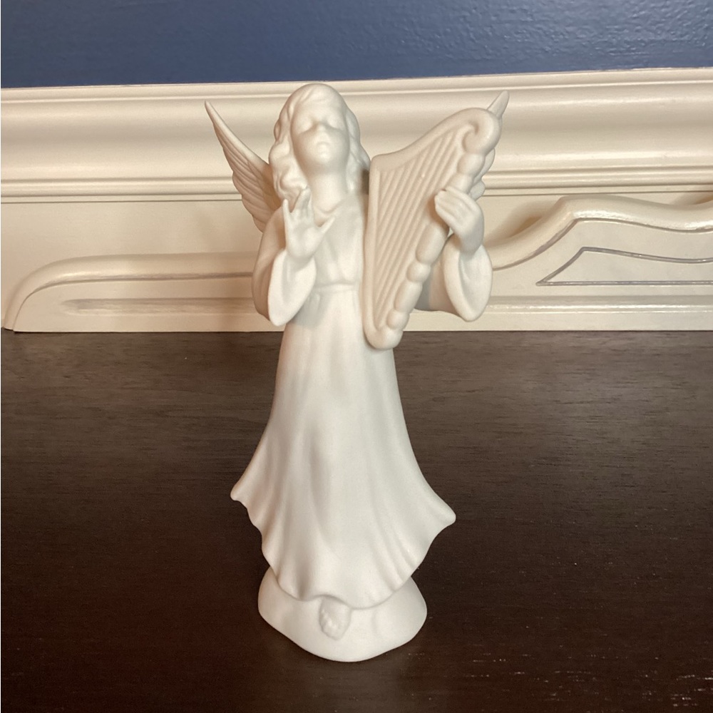 Dresden porcelain angel with harp. Vintage. Made in Germany. 1 of 3 available.